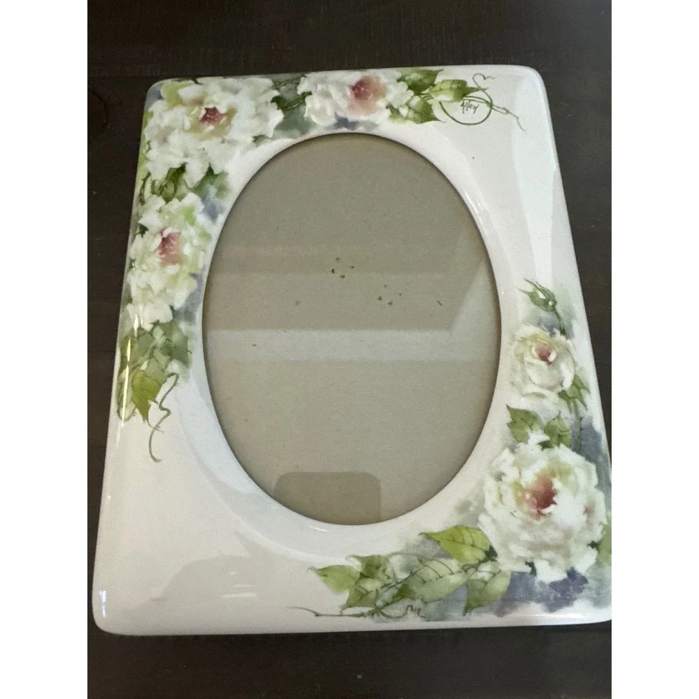 Vintage 1992 Terragrafics Ceramic Floral Picture Frame Hand Painted Roses 7x9